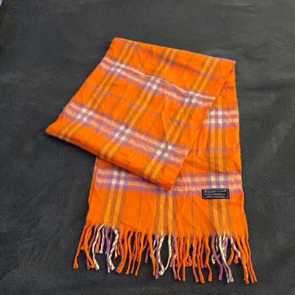 BURBERRY scarf 100% authentic orange check lambswool pre owned - Picture 2 of 8